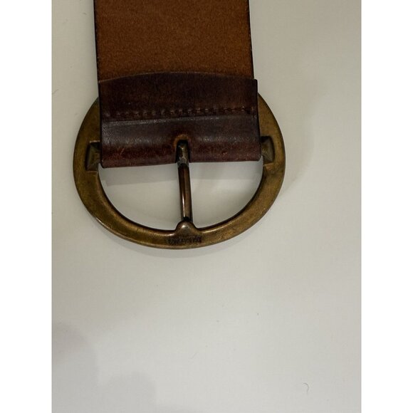 Leather Belt M Brown Floral Boho Studded 2.5" wide Tooled Leather Brass Buckle - Picture 10 of 16